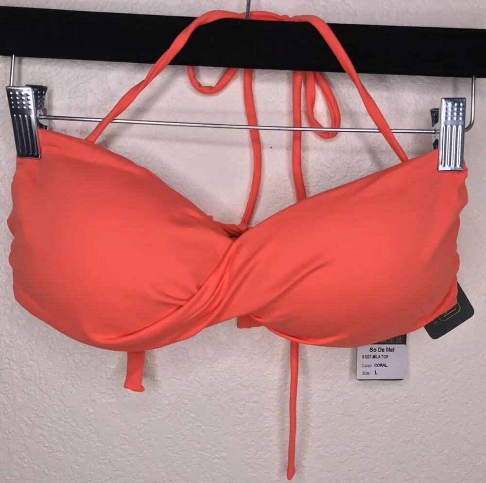 So De Mel Women’s Size L Coral Twisted Bandeau Bikini Top